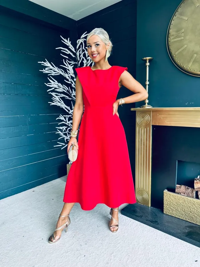 Women Maxi Canella Lane Valentina Detailed Occasion Midi Dress Red