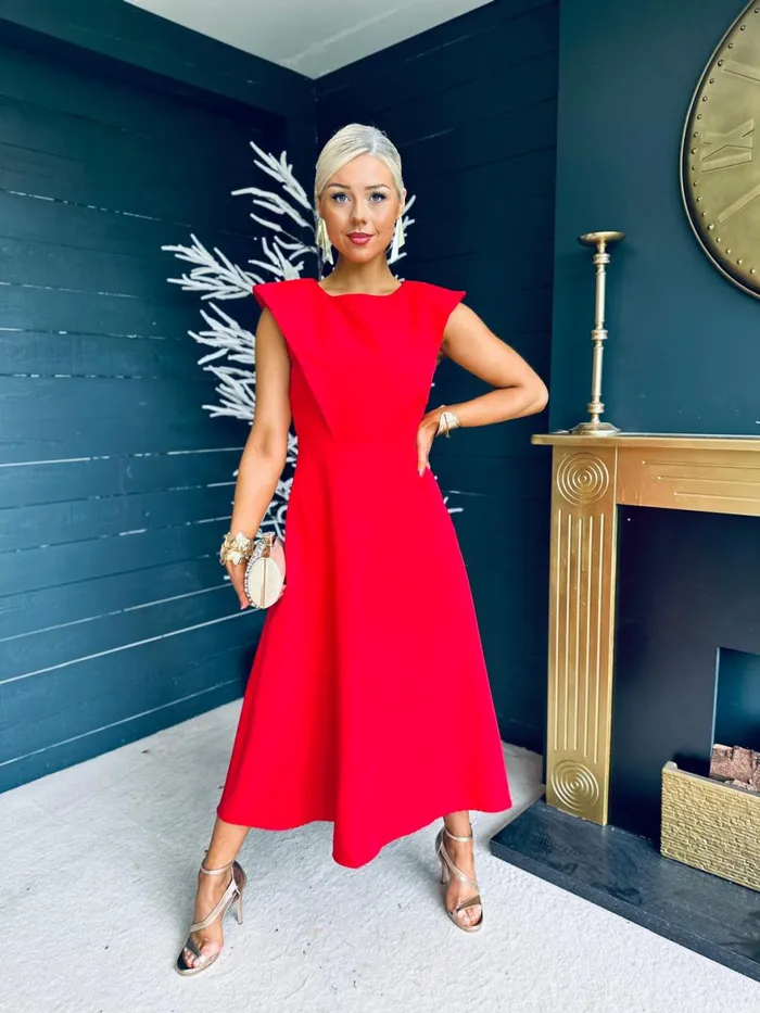 Women Maxi Canella Lane Valentina Detailed Occasion Midi Dress Red