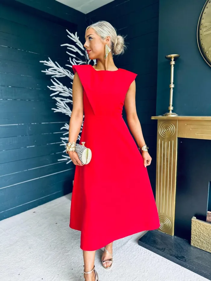 Women Maxi Canella Lane Valentina Detailed Occasion Midi Dress Red
