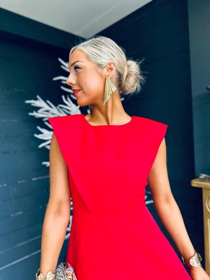 Women Maxi Canella Lane Valentina Detailed Occasion Midi Dress Red