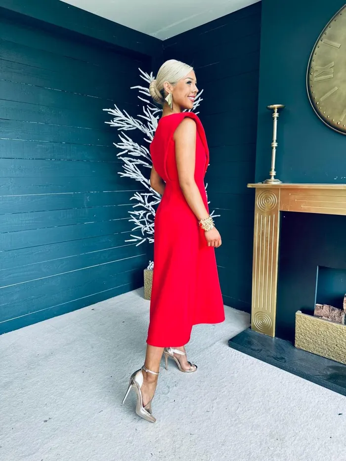 Women Maxi Canella Lane Valentina Detailed Occasion Midi Dress Red