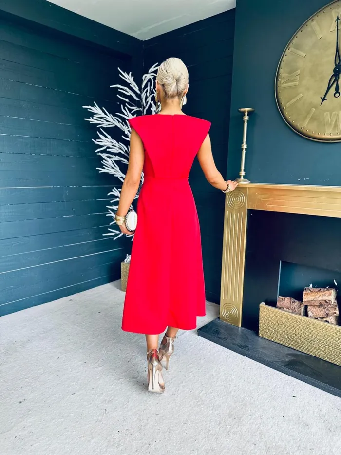 Women Maxi Canella Lane Valentina Detailed Occasion Midi Dress Red