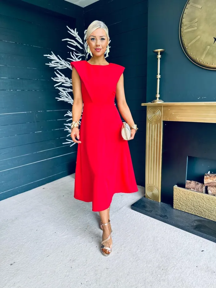 Women Maxi Canella Lane Valentina Detailed Occasion Midi Dress Red