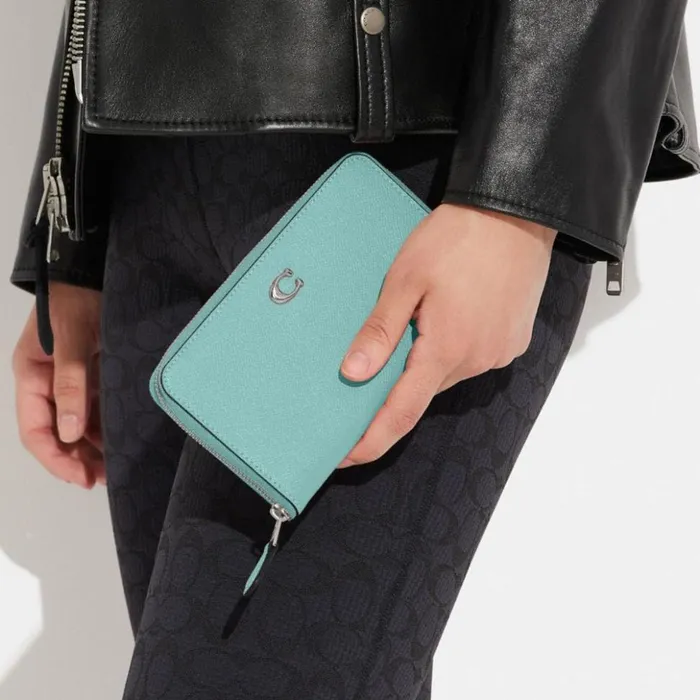 Women Medium Zip Around Wallet Silverfaded Blue Coach Large Wallets