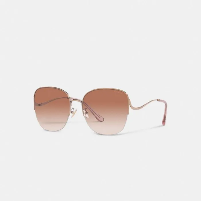 Women Metal Rounded Sunglasses Shiny Rose Gold Coach Eyewear
