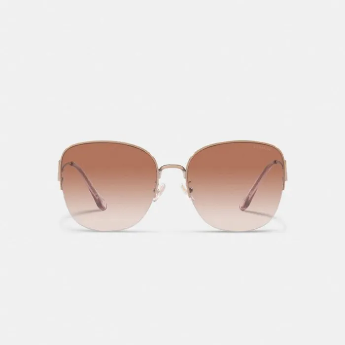 Women Metal Rounded Sunglasses Shiny Rose Gold Coach Eyewear