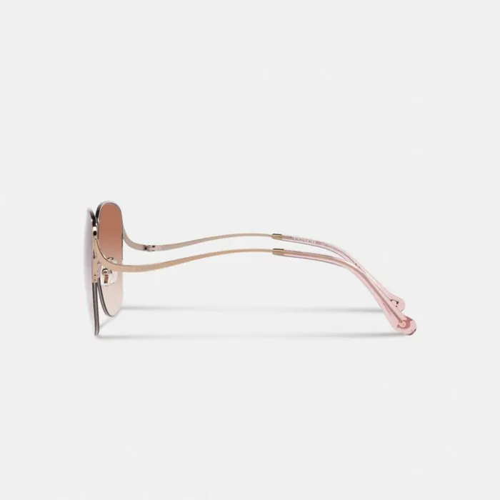 Women Metal Rounded Sunglasses Shiny Rose Gold Coach Eyewear