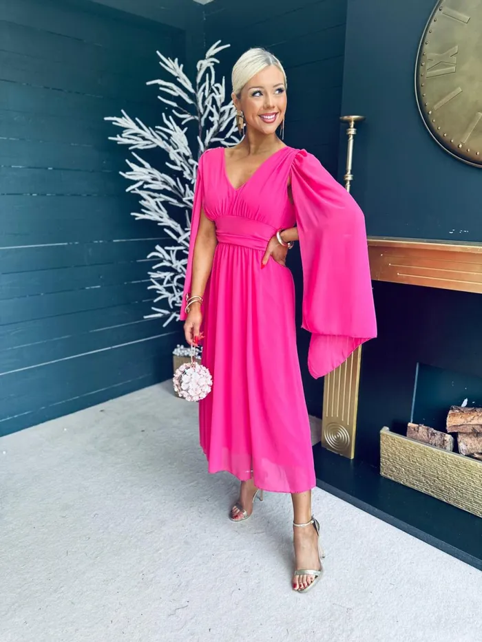 Women Midi Canella Lane Alannah Cape Detail Midi Dress Hot Pink