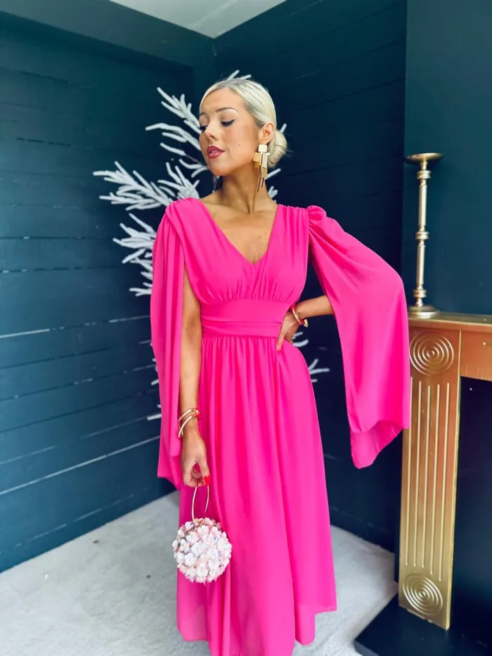 Women Midi Canella Lane Alannah Cape Detail Midi Dress Hot Pink