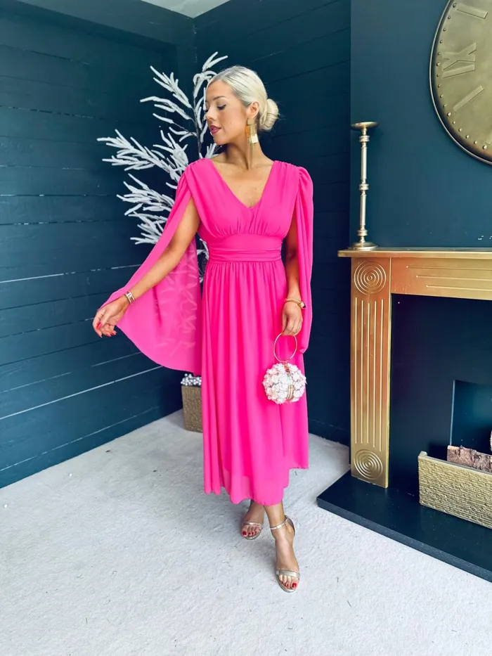 Women Midi Canella Lane Alannah Cape Detail Midi Dress Hot Pink