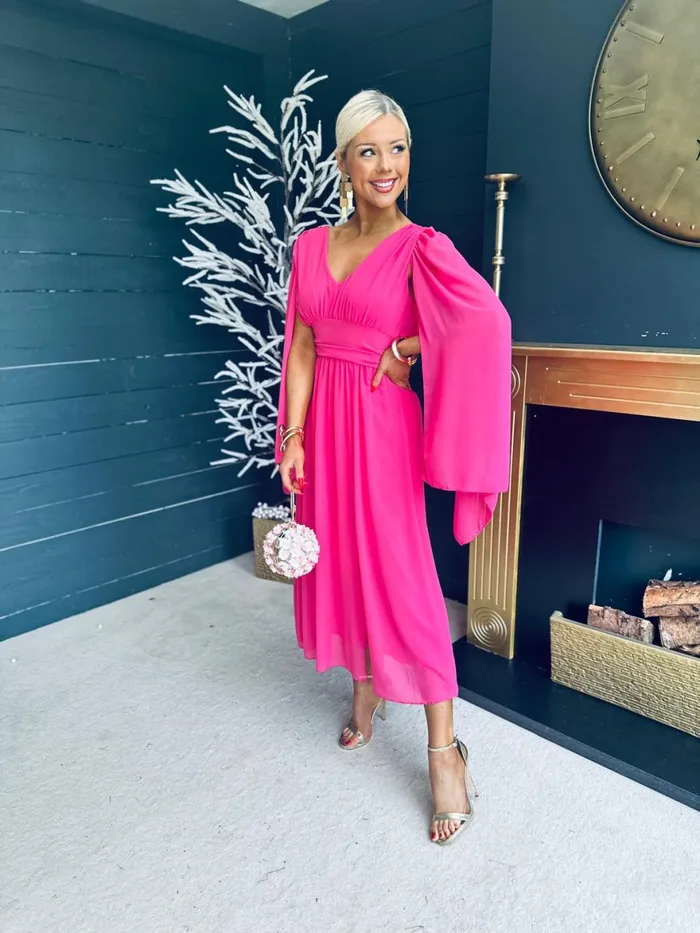 Women Midi Canella Lane Alannah Cape Detail Midi Dress Hot Pink
