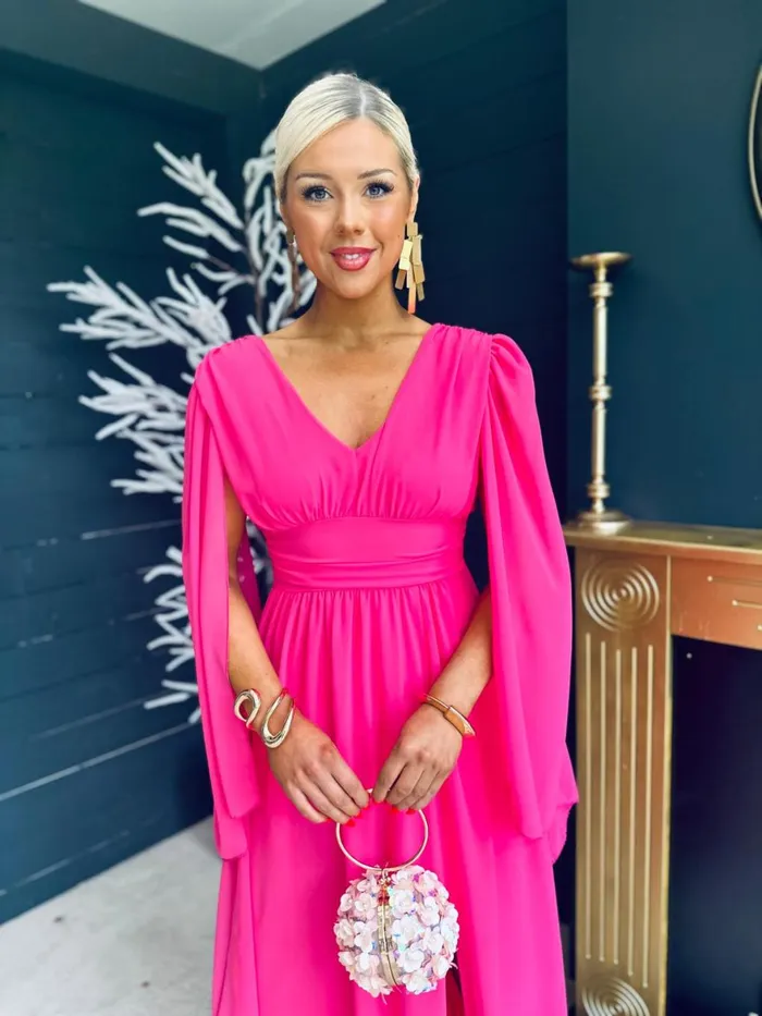 Women Midi Canella Lane Alannah Cape Detail Midi Dress Hot Pink