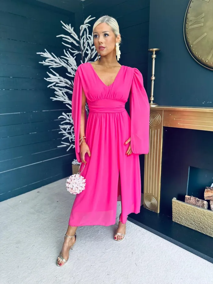 Women Midi Canella Lane Alannah Cape Detail Midi Dress Hot Pink