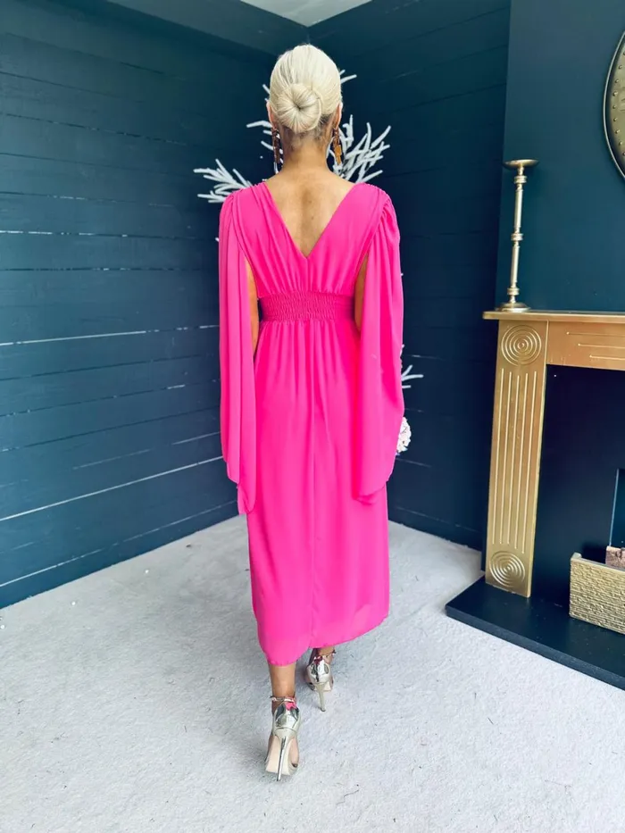Women Midi Canella Lane Alannah Cape Detail Midi Dress Hot Pink