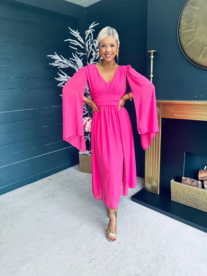 Women Midi Canella Lane Alannah Cape Detail Midi Dress Hot Pink