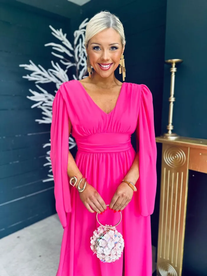 Women Midi Canella Lane Alannah Cape Detail Midi Dress Hot Pink