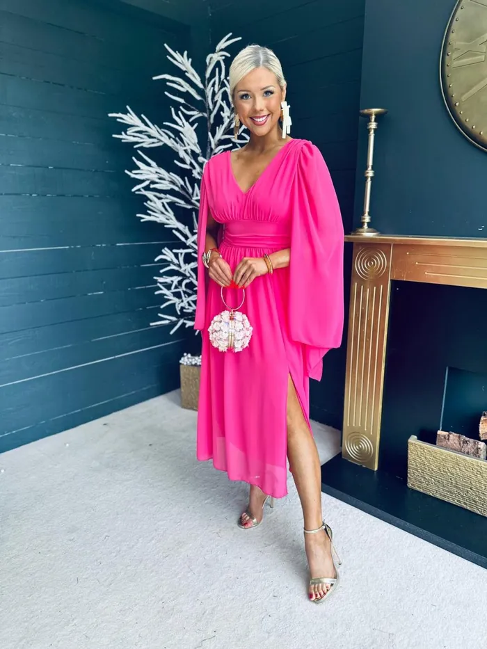 Women Midi Canella Lane Alannah Cape Detail Midi Dress Hot Pink