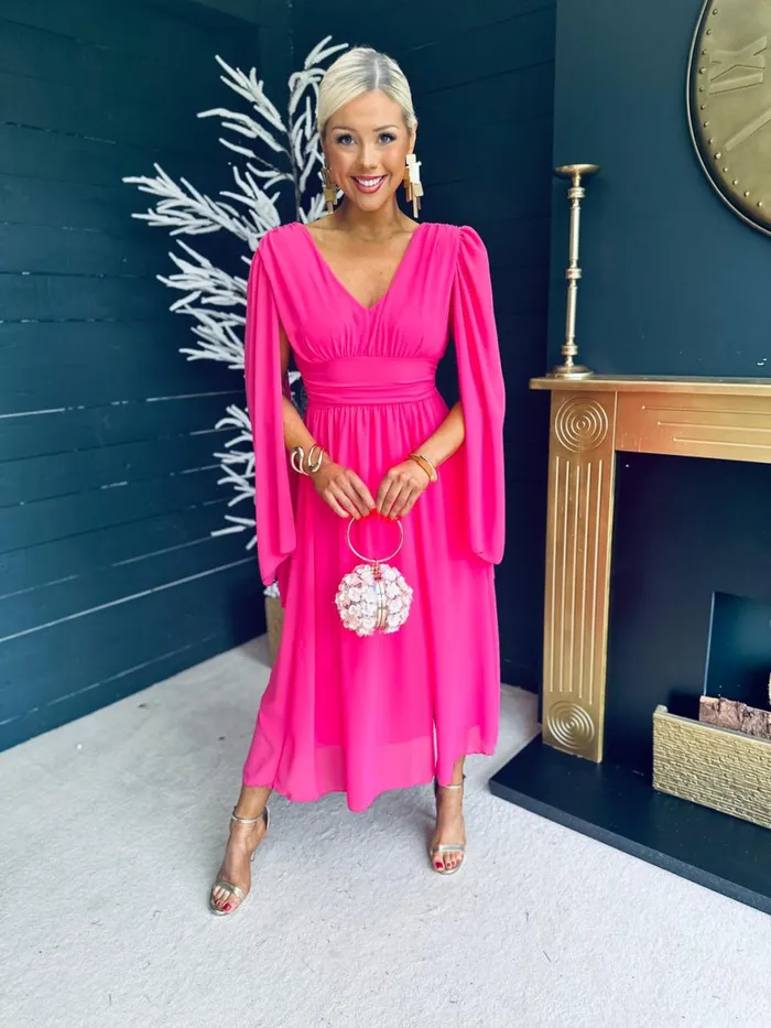 Women Midi Canella Lane Alannah Cape Detail Midi Dress Hot Pink