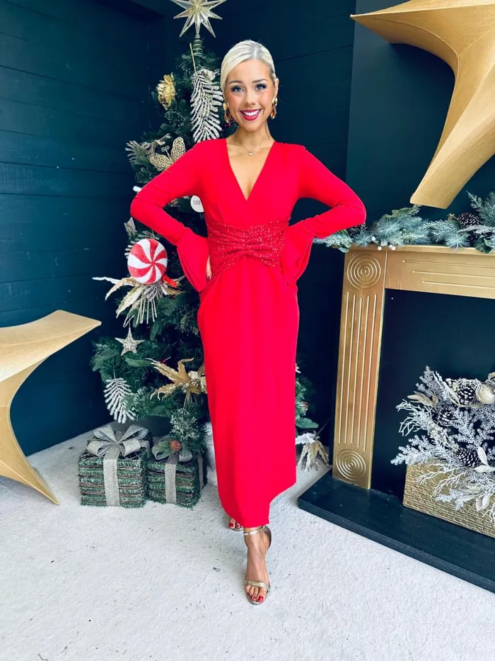 Women Midi Canella Lane Cassandra Sequin Detail Occasion Dress Red
