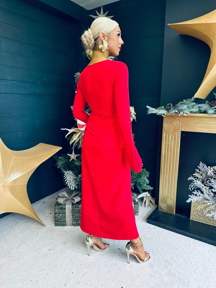Women Midi Canella Lane Cassandra Sequin Detail Occasion Dress Red