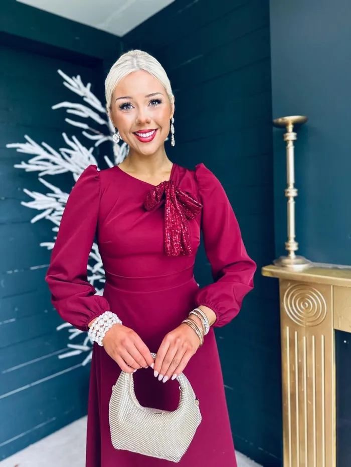 Women Midi Canella Lane Courtney Sequin Detail Occasion Dress Burgundy