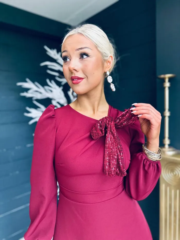 Women Midi Canella Lane Courtney Sequin Detail Occasion Dress Burgundy