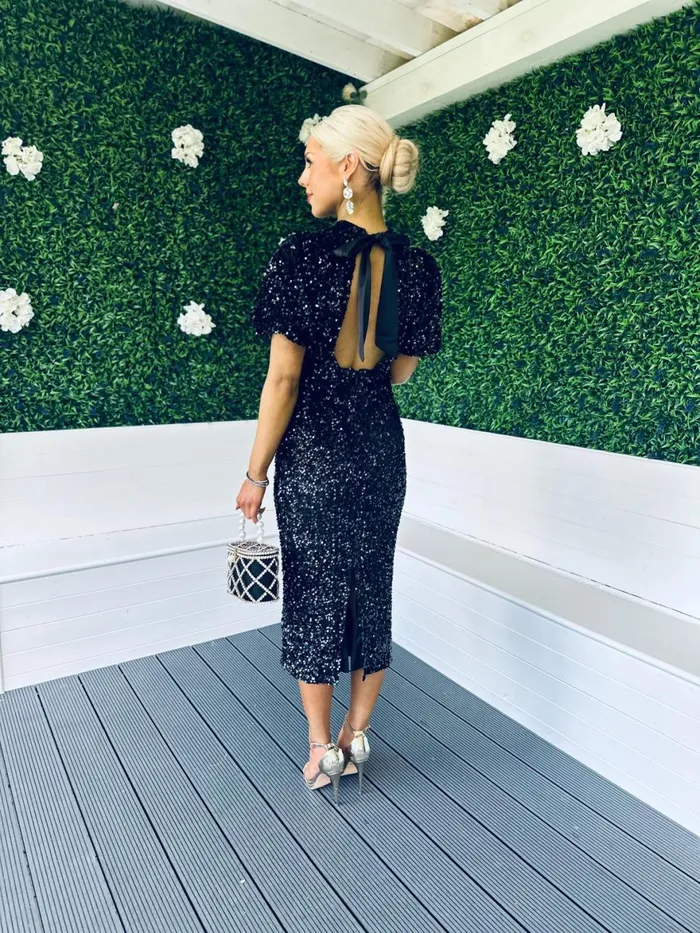 Women Midi Canella Lane Dorothy Sequin Occasion Dress Black