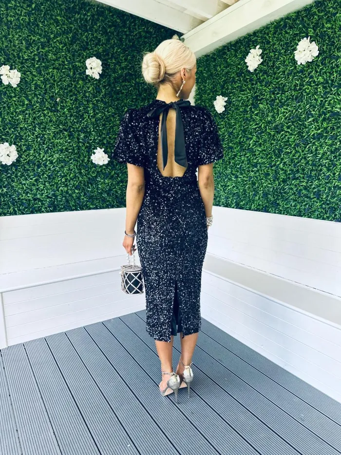 Women Midi Canella Lane Dorothy Sequin Occasion Dress Black