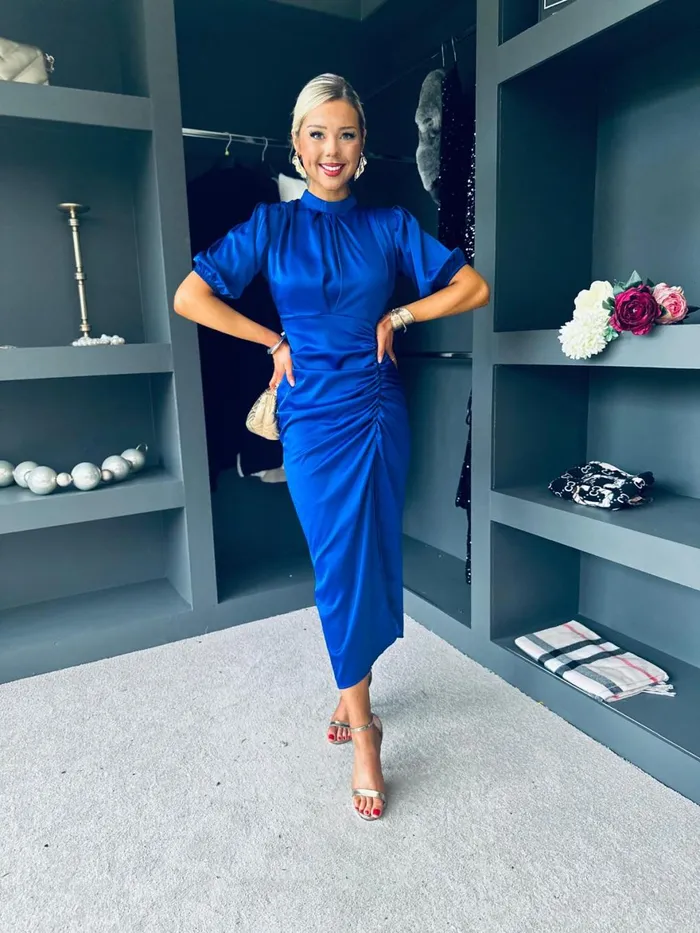 Women Midi Canella Lane Fergie Detailed Midi Dress Cobalt