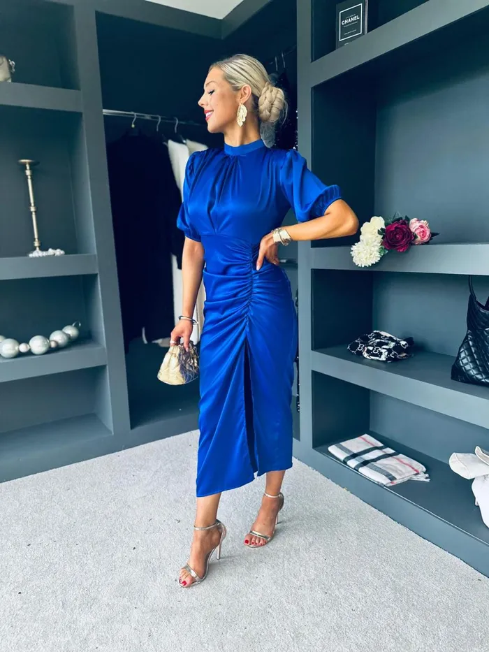 Women Midi Canella Lane Fergie Detailed Midi Dress Cobalt