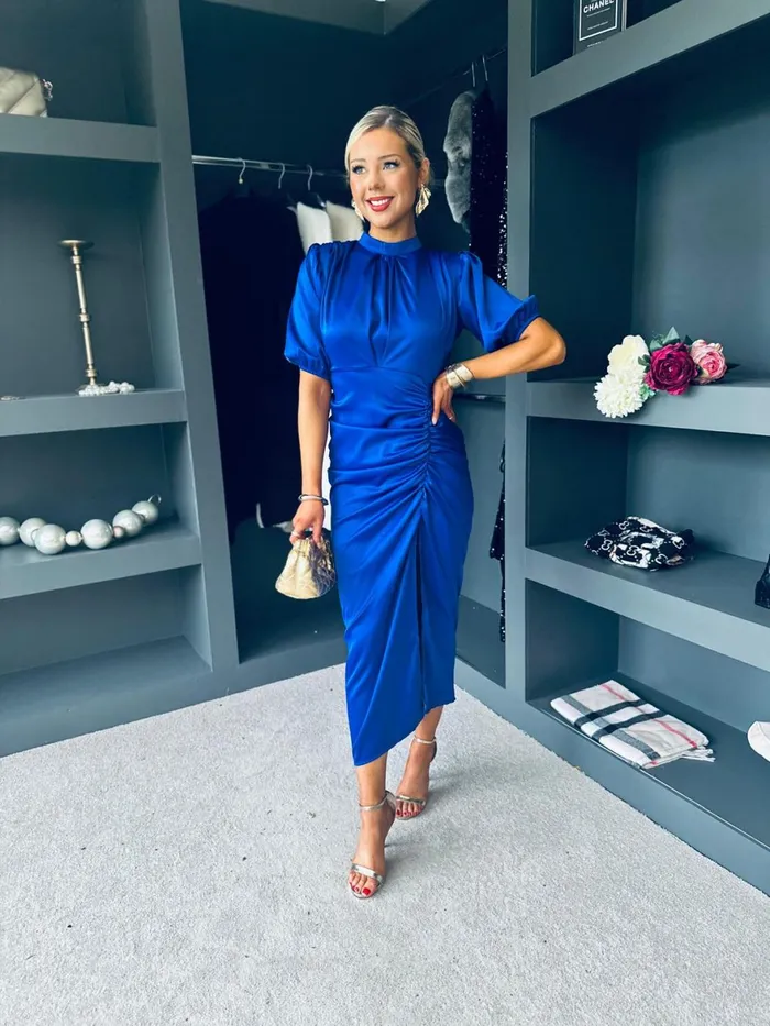 Women Midi Canella Lane Fergie Detailed Midi Dress Cobalt