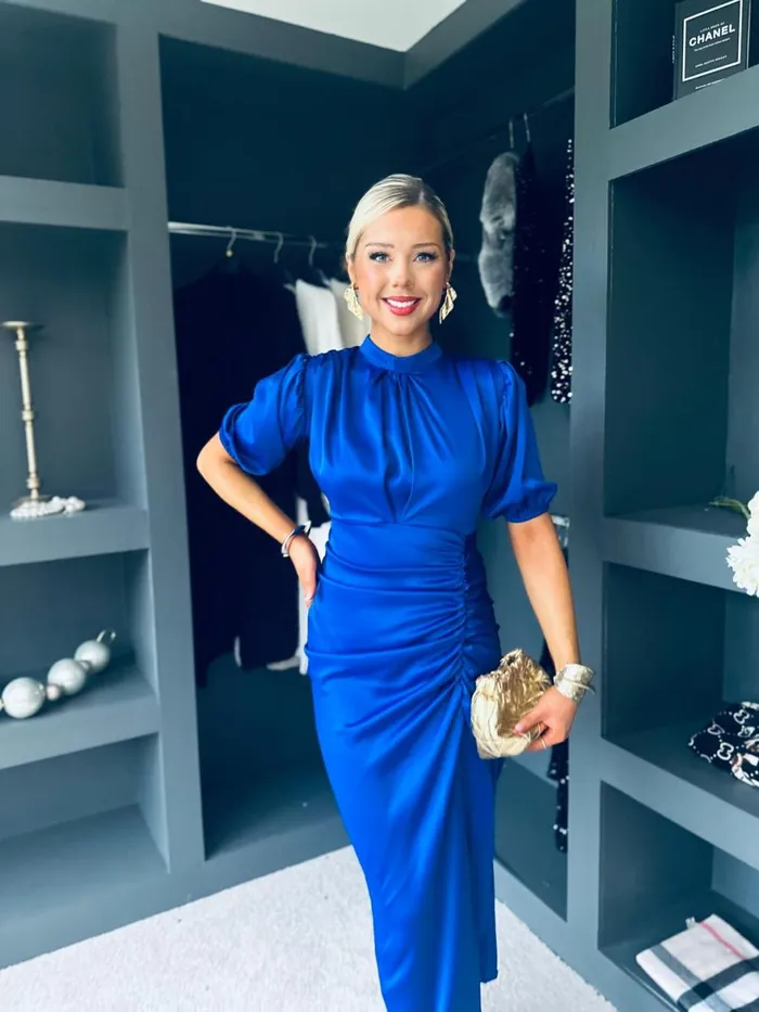Women Midi Canella Lane Fergie Detailed Midi Dress Cobalt