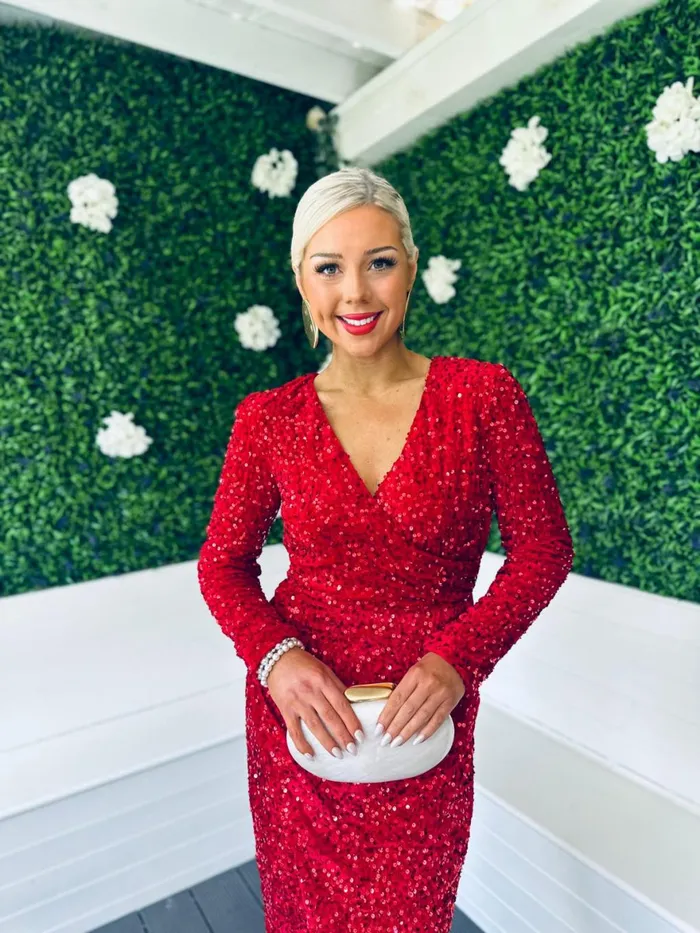 Women Midi Canella Lane Gemma Sequin Midi Dress Red