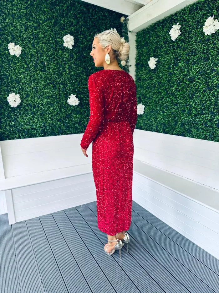 Women Midi Canella Lane Gemma Sequin Midi Dress Red