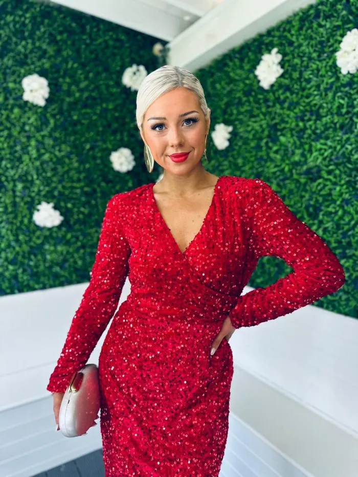 Women Midi Canella Lane Gemma Sequin Midi Dress Red