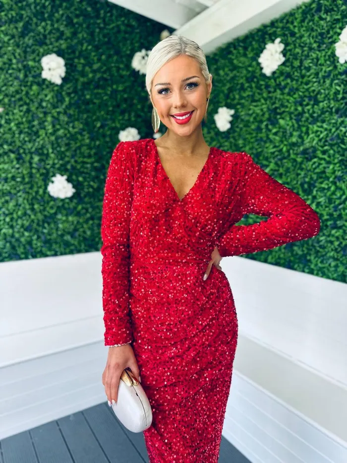 Women Midi Canella Lane Gemma Sequin Midi Dress Red