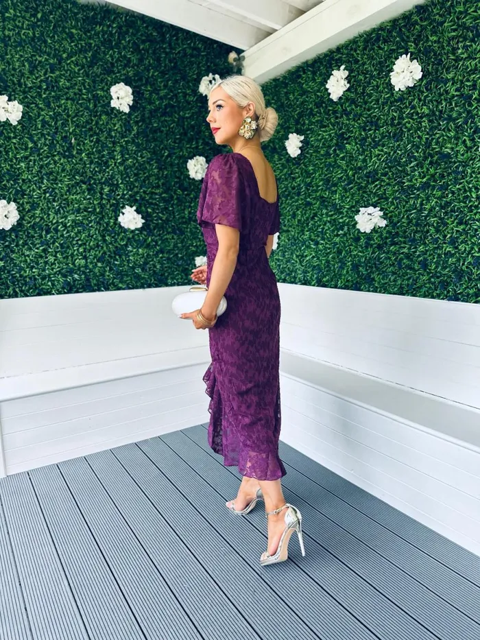 Women Midi Canella Lane Heidi Burnout Ruched Midi Dress Berry