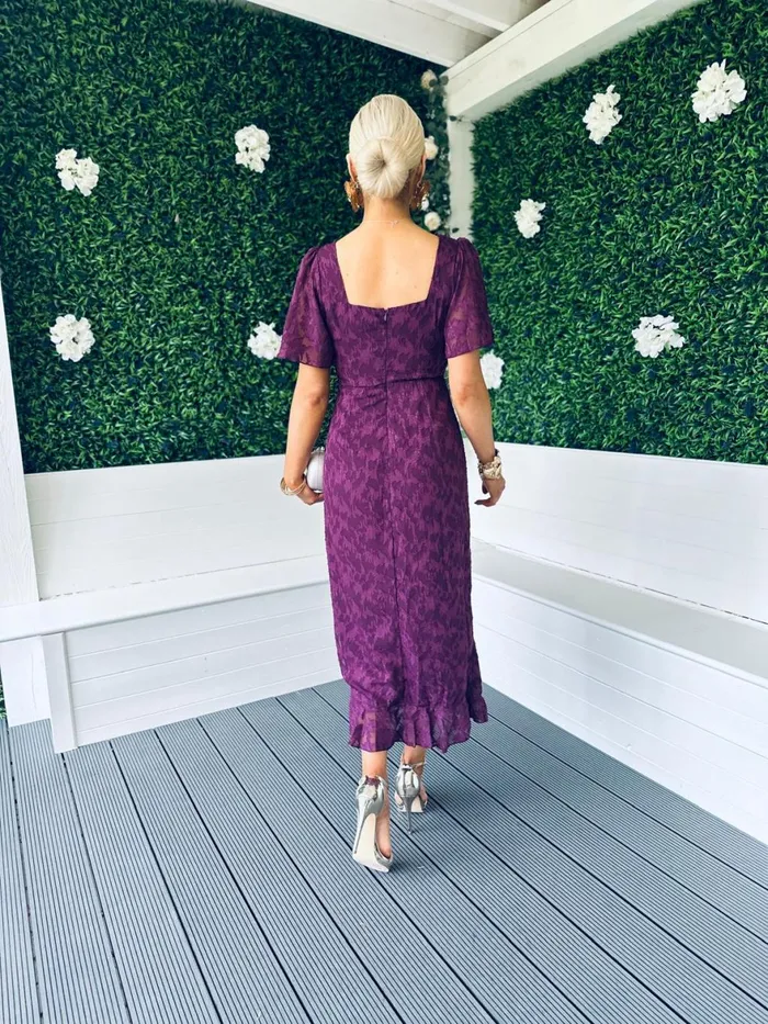 Women Midi Canella Lane Heidi Burnout Ruched Midi Dress Berry