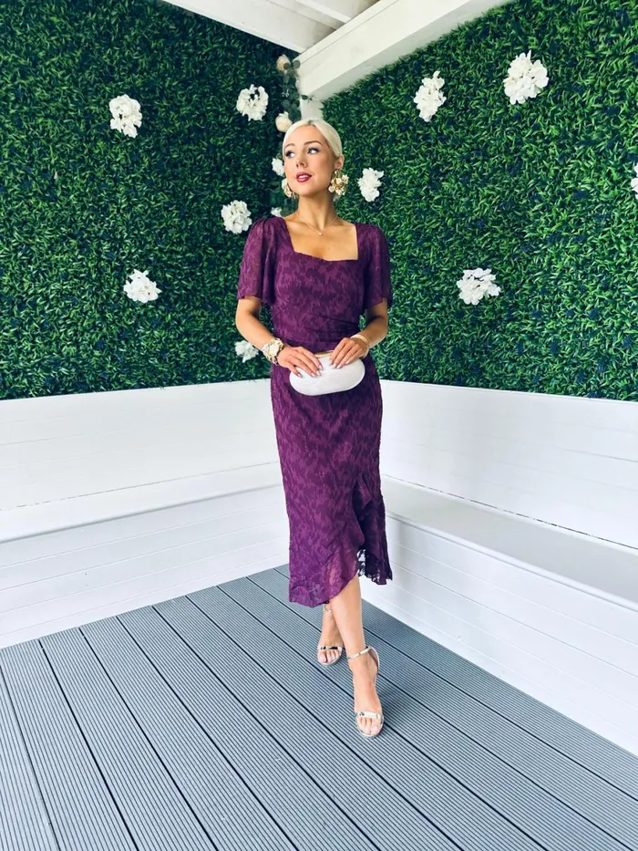 Women Midi Canella Lane Heidi Burnout Ruched Midi Dress Berry