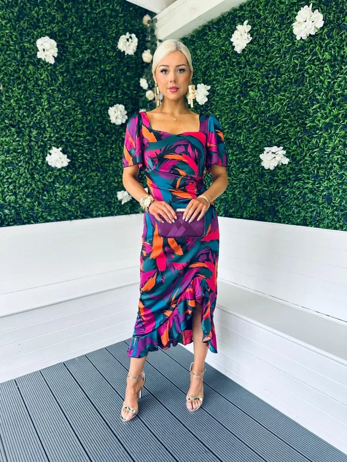 Women Midi Canella Lane Heidi Print Ruched Midi Dress Abstract