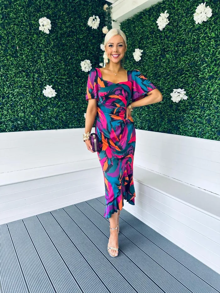 Women Midi Canella Lane Heidi Print Ruched Midi Dress Abstract