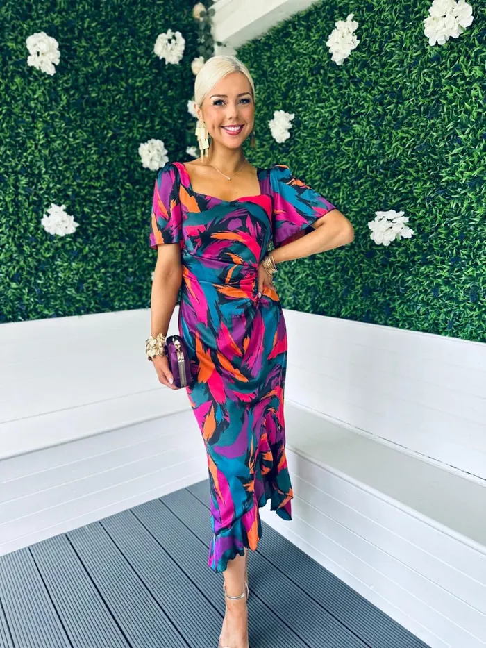 Women Midi Canella Lane Heidi Print Ruched Midi Dress Abstract