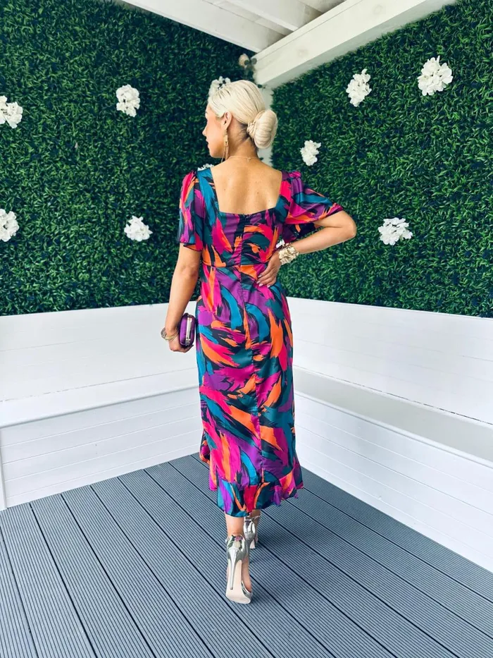 Women Midi Canella Lane Heidi Print Ruched Midi Dress Abstract
