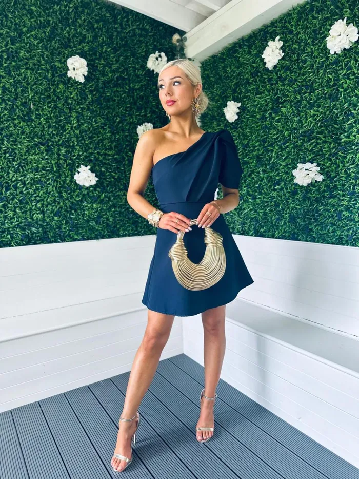 Women Mini Canella Lane Caroline One Shoulder Occasion Mini Dress Navy