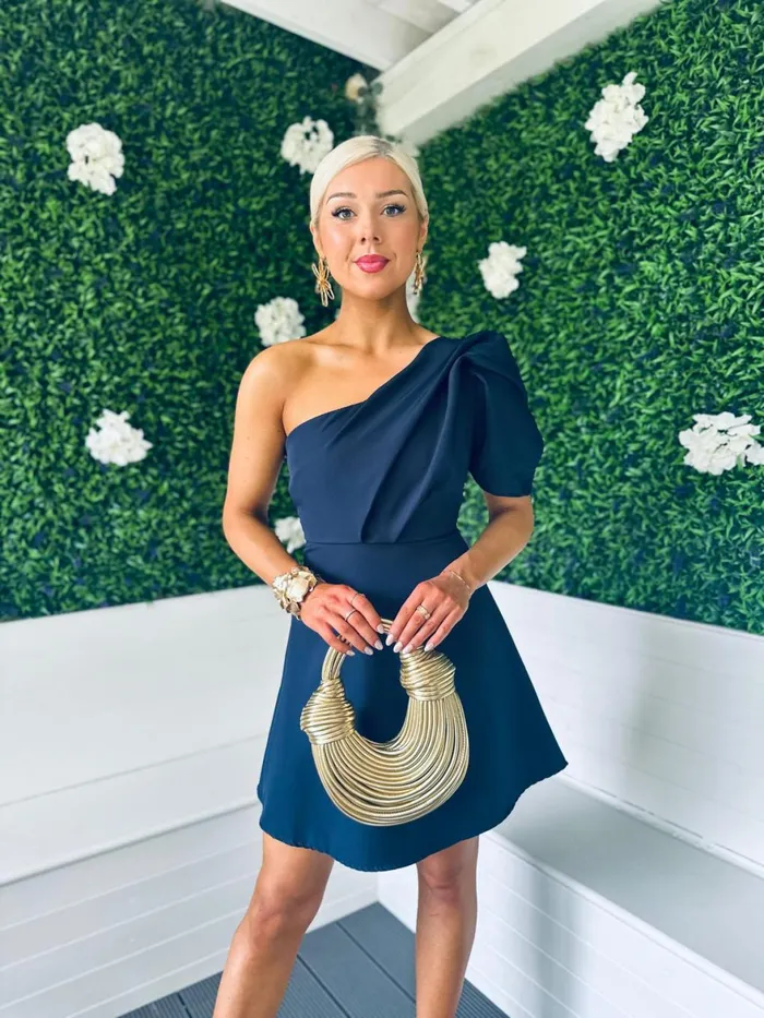 Women Mini Canella Lane Caroline One Shoulder Occasion Mini Dress Navy