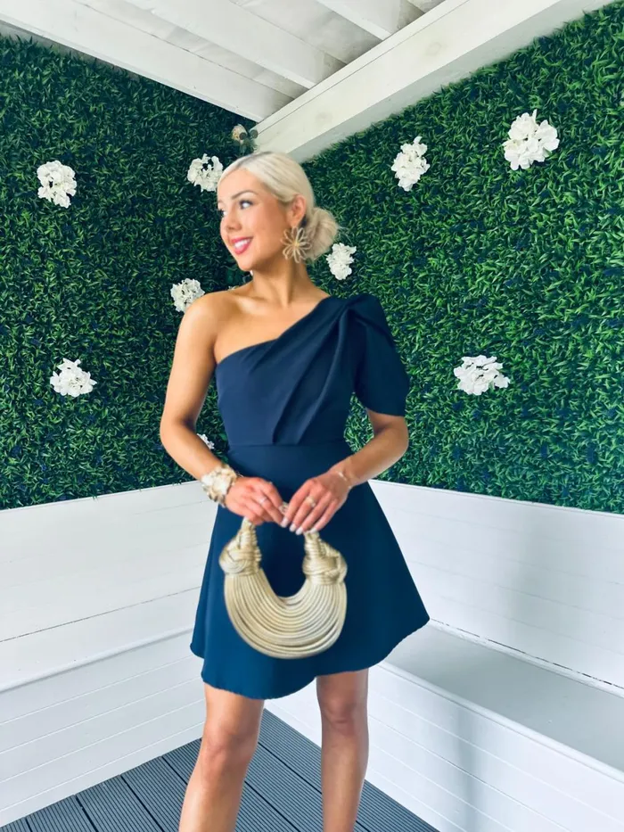 Women Mini Canella Lane Caroline One Shoulder Occasion Mini Dress Navy