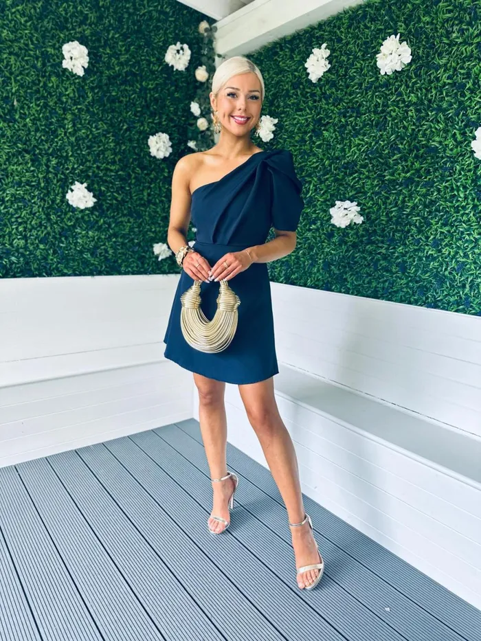Women Mini Canella Lane Caroline One Shoulder Occasion Mini Dress Navy