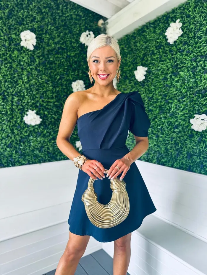 Women Mini Canella Lane Caroline One Shoulder Occasion Mini Dress Navy