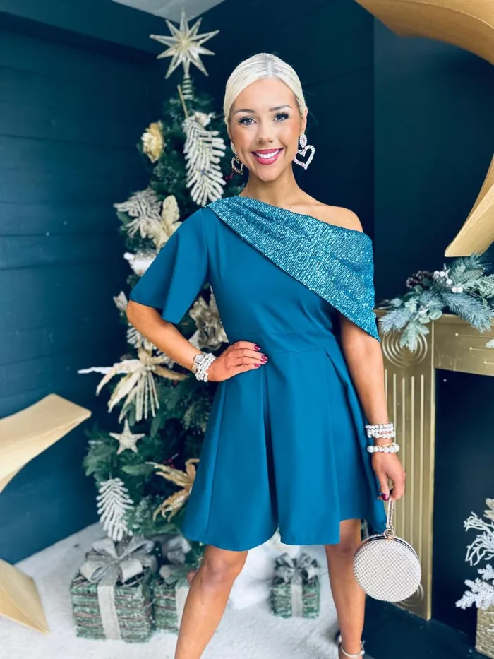Women Mini Canella Lane Molly Detailed Occasion Dress Teal