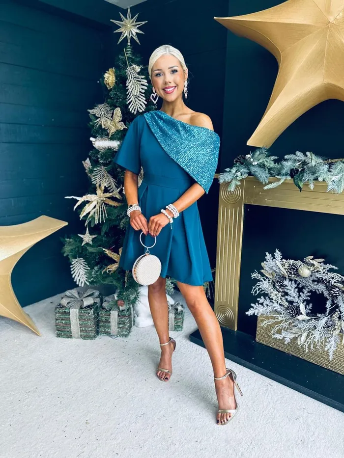 Women Mini Canella Lane Molly Detailed Occasion Dress Teal
